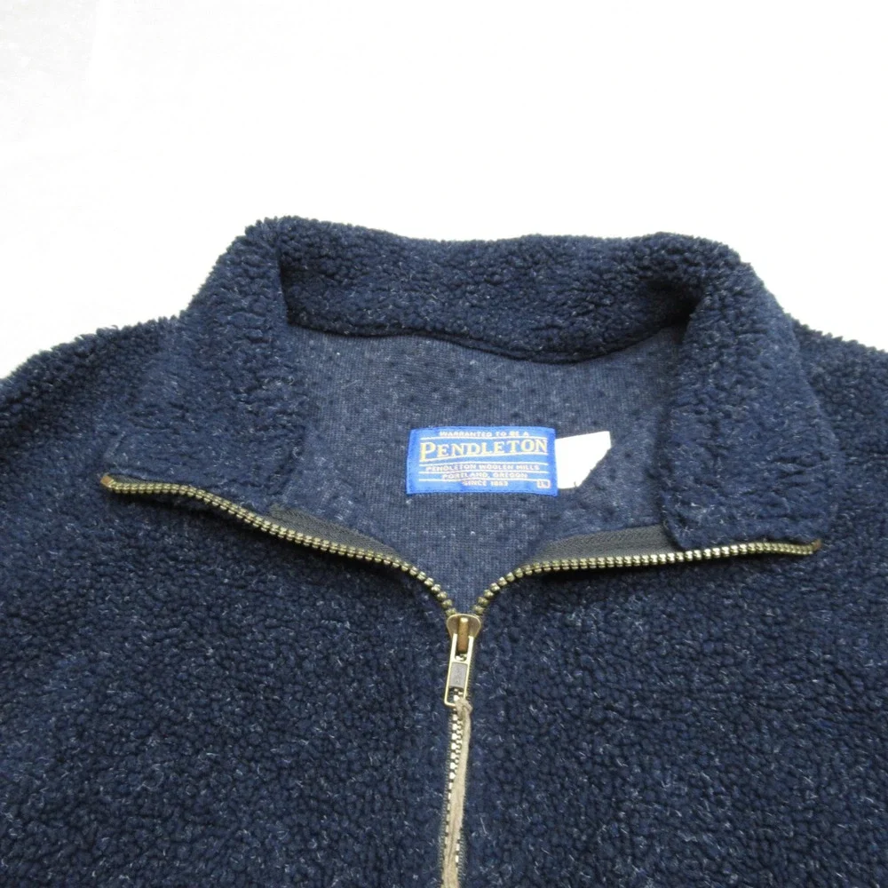 Pendleton Sweater Mens Large Blue‎ Pockets Fuzzy Sherpa Fleece 1/4 Zip Vintage